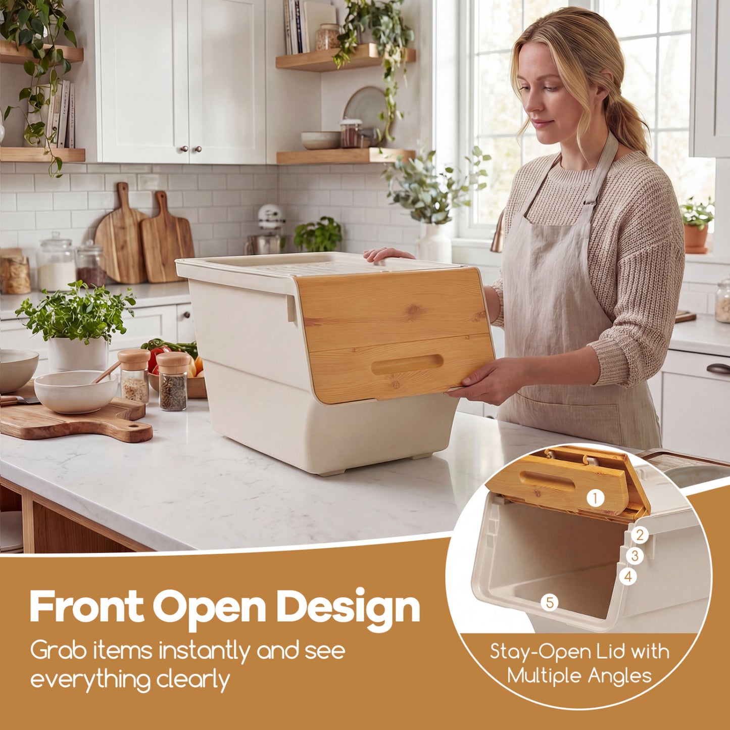 3 Pieces Storage Bins on Wheels Stackable Plastic Boxes with Stay-Open Lid (M), Natural Dressers & Chests at Gallery Canada