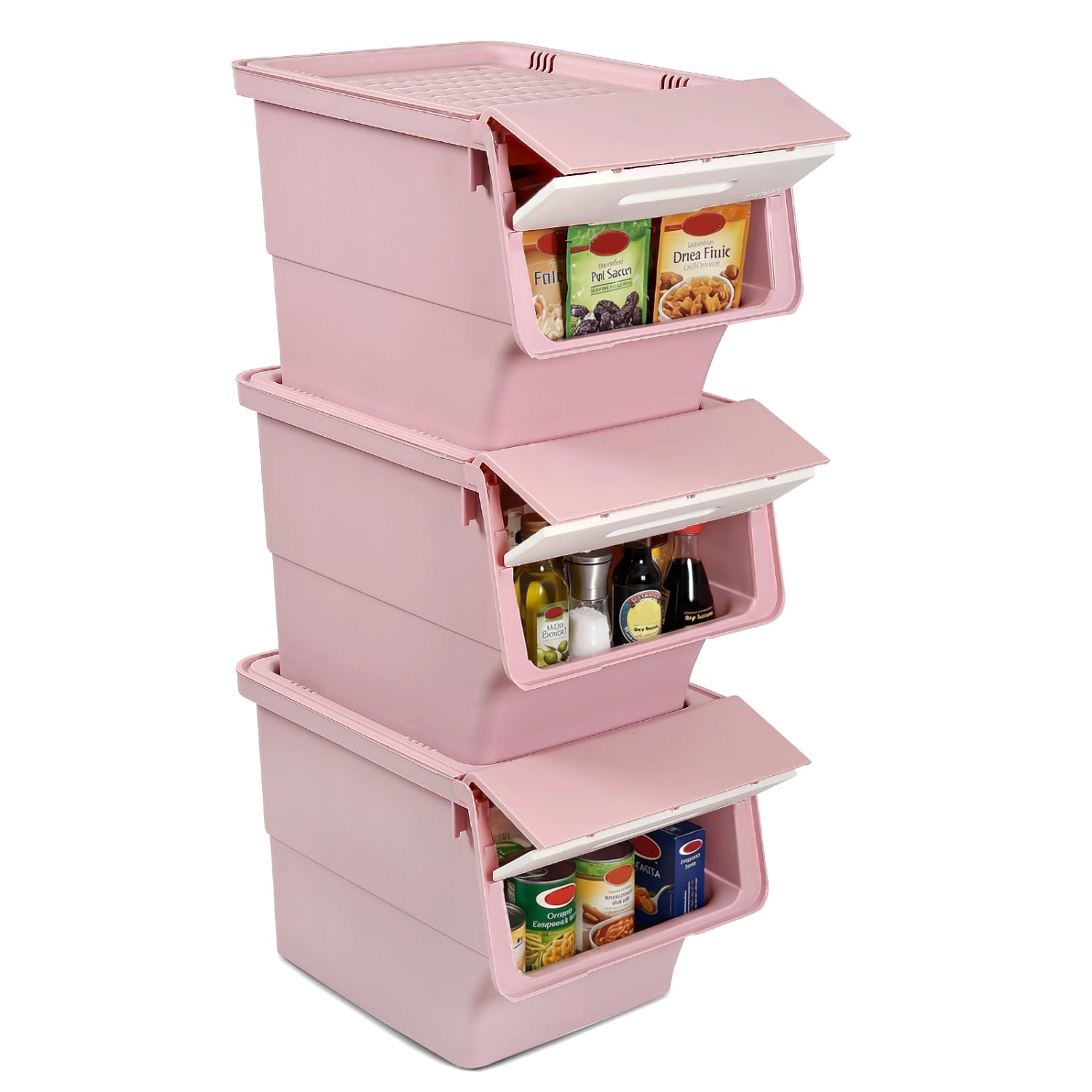 3 Pieces Storage Bins on Wheels Stackable Plastic Boxes with Stay-Open Lid (M), Pink Dressers & Chests at Gallery Canada