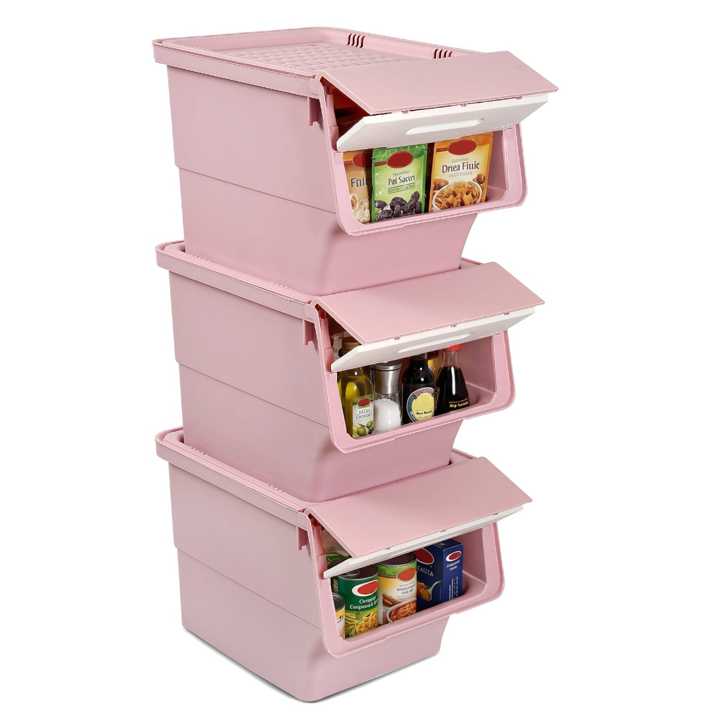 3 Pieces Storage Bins on Wheels Stackable Plastic Boxes with Stay-Open Lid (M), Pink Dressers & Chests at Gallery Canada