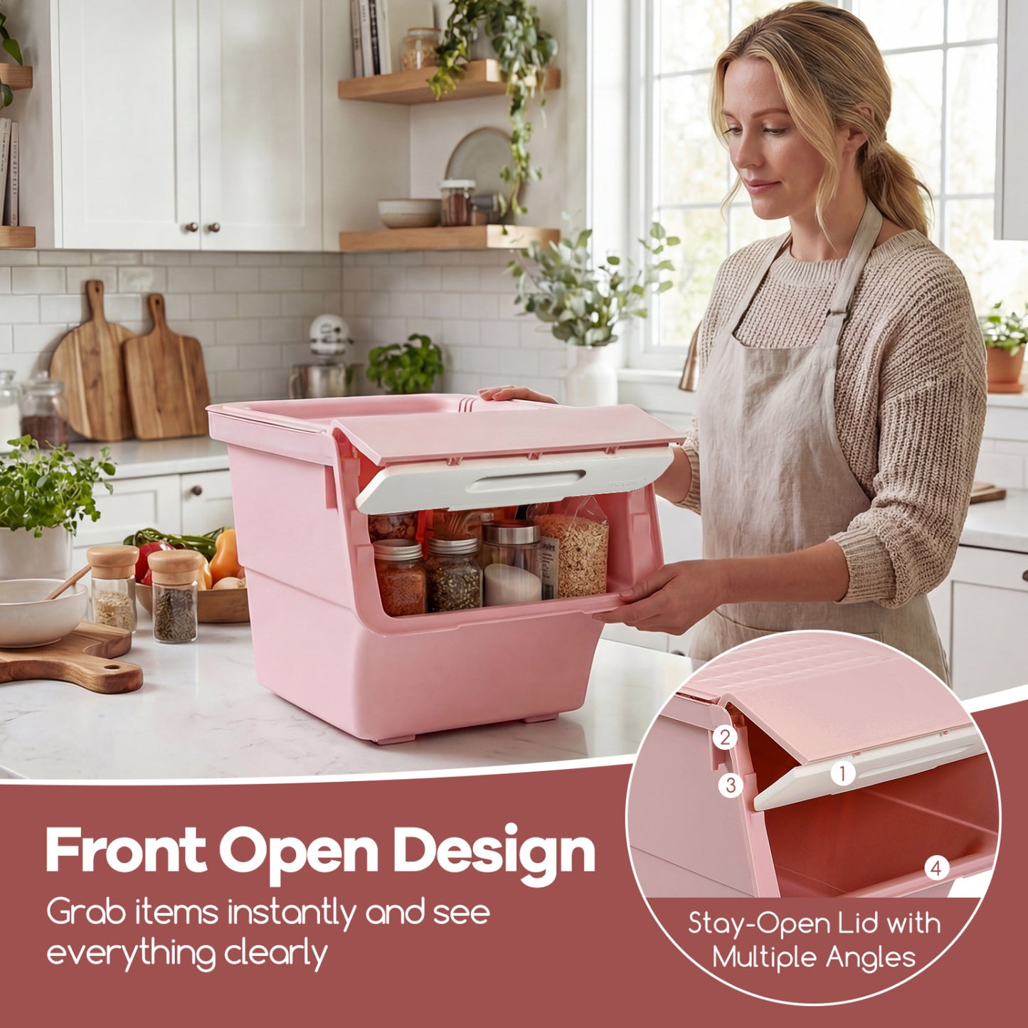 3 Pieces Storage Bins on Wheels Stackable Plastic Boxes with Stay-Open Lid (M), Pink Dressers & Chests at Gallery Canada