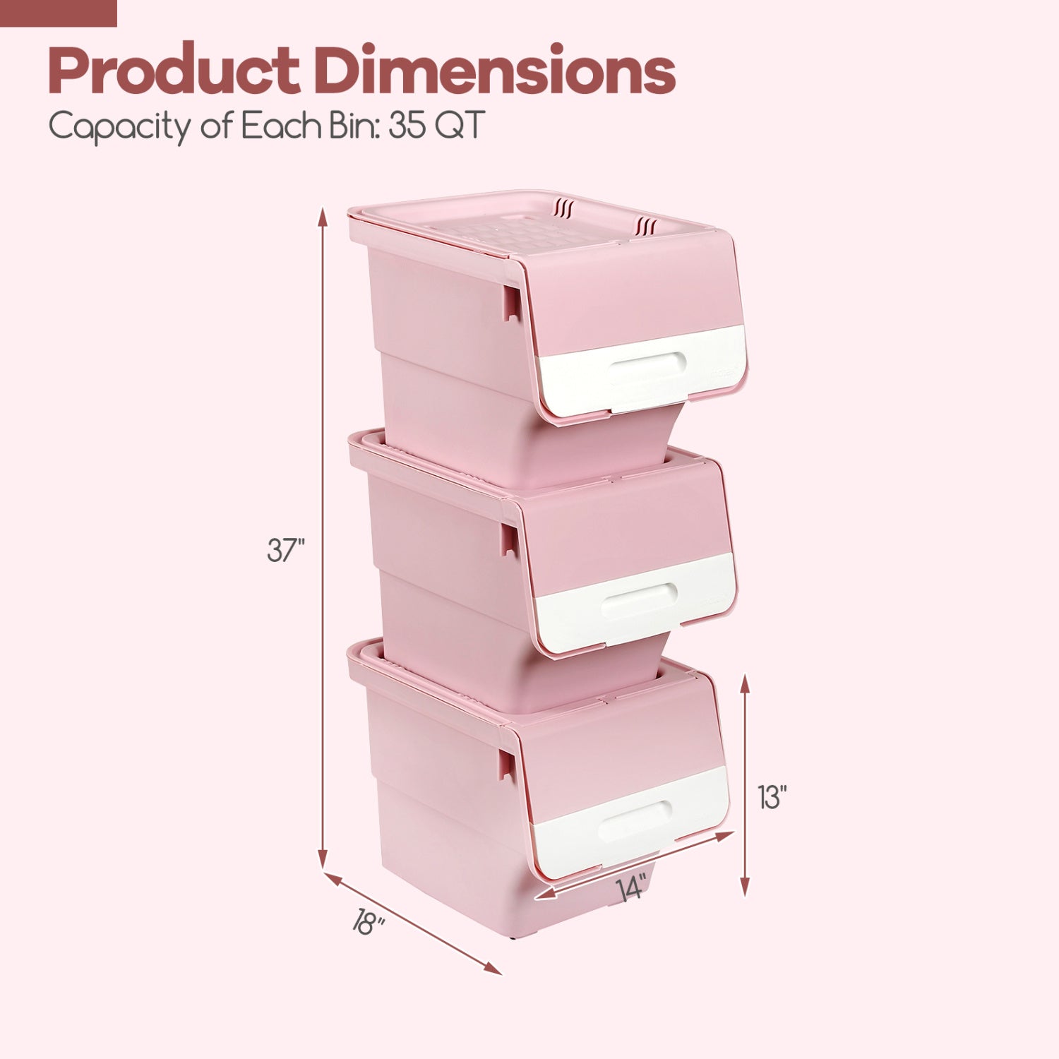3 Pieces Storage Bins on Wheels Stackable Plastic Boxes with Stay-Open Lid (M), Pink Dressers & Chests at Gallery Canada