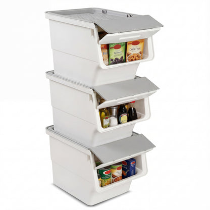 3 Pieces Storage Bins on Wheels Stackable Plastic Boxes with Stay-Open Lid (S), Gray Dressers & Chests Gray at Gallery Canada