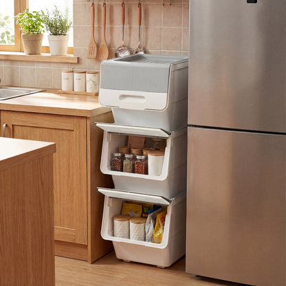 3 Pieces Storage Bins on Wheels Stackable Plastic Boxes with Stay-Open Lid (S), Gray Dressers & Chests at Gallery Canada