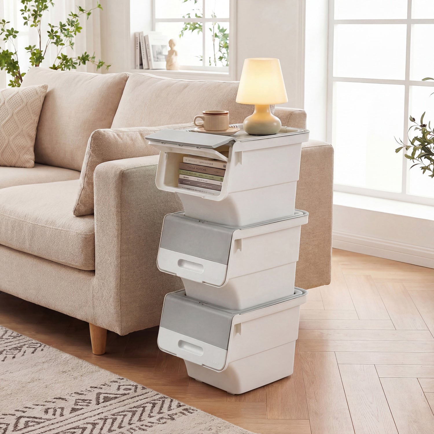 3 Pieces Storage Bins on Wheels Stackable Plastic Boxes with Stay-Open Lid (S), Gray Dressers & Chests at Gallery Canada