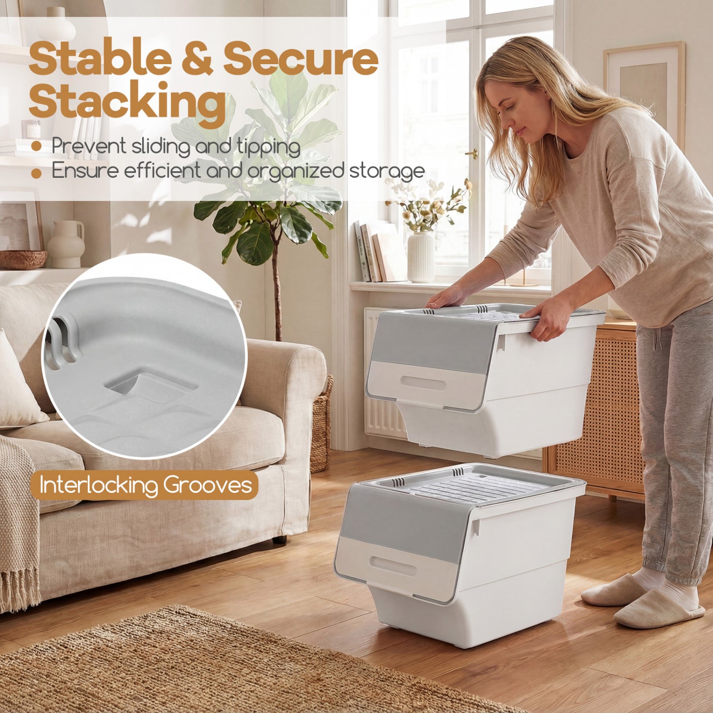 3 Pieces Storage Bins on Wheels Stackable Plastic Boxes with Stay-Open Lid (S), Gray Dressers & Chests at Gallery Canada