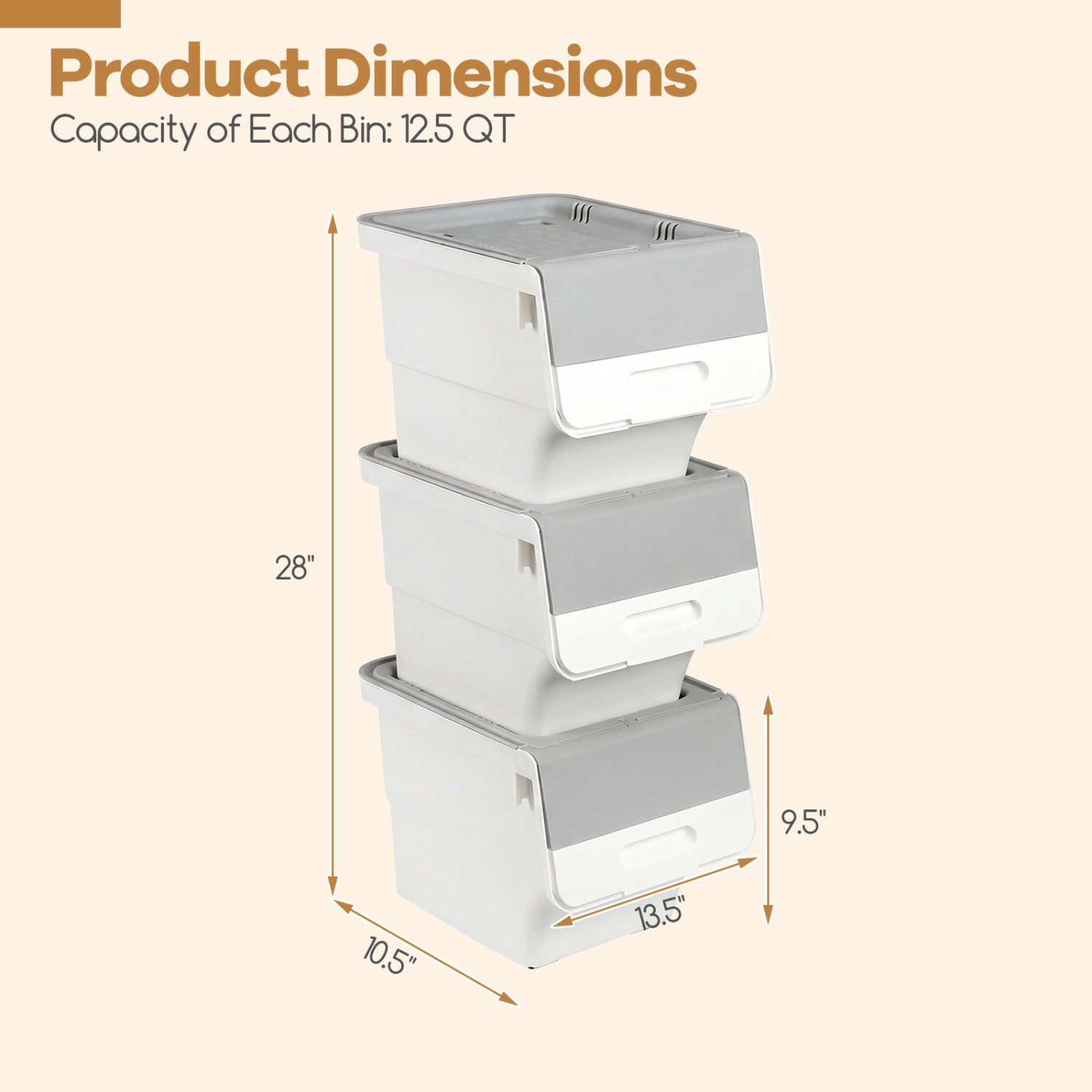 3 Pieces Storage Bins on Wheels Stackable Plastic Boxes with Stay-Open Lid (S), Gray Dressers & Chests at Gallery Canada