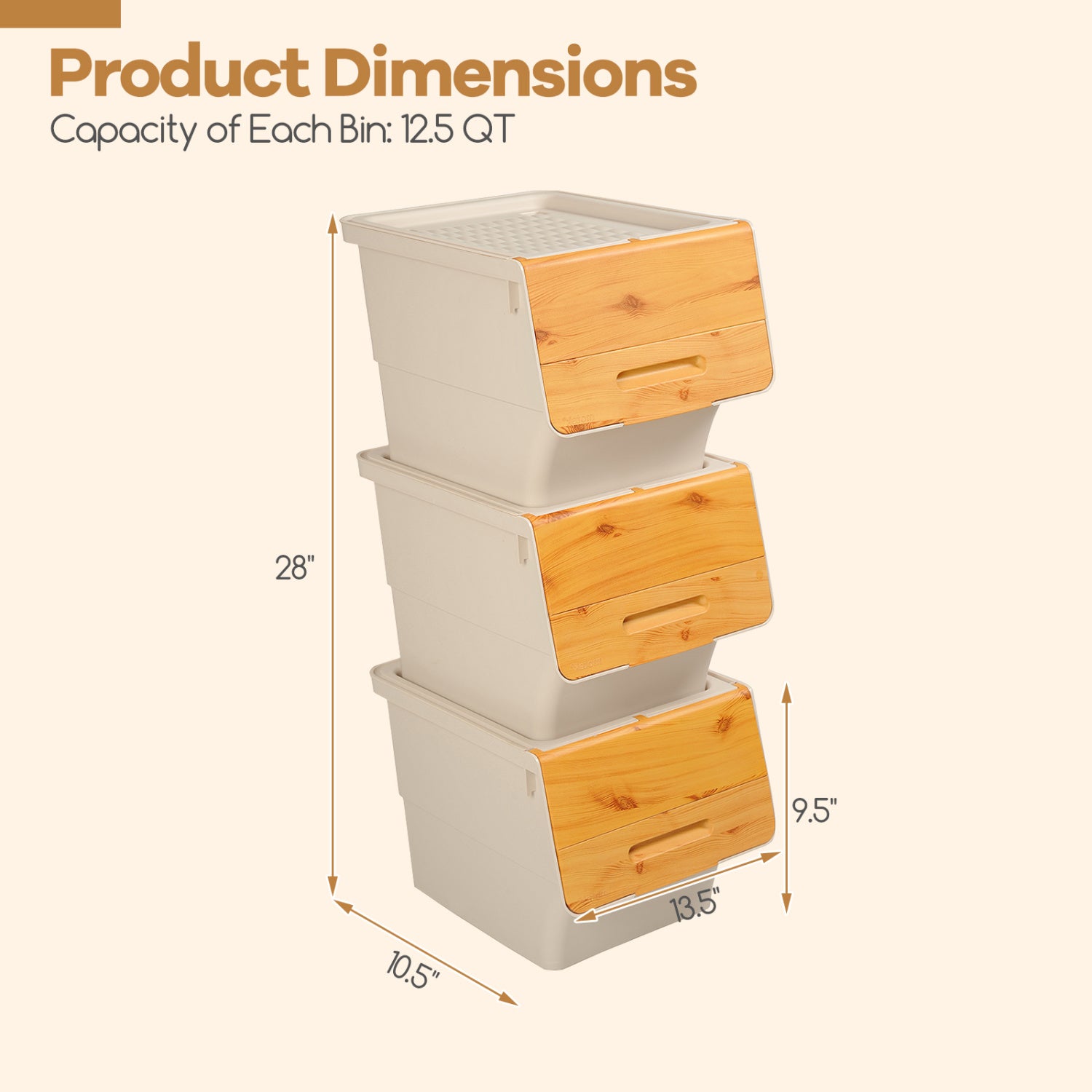 3 Pieces Storage Bins on Wheels Stackable Plastic Boxes with Stay-Open Lid (S), Natural Dressers & Chests at Gallery Canada