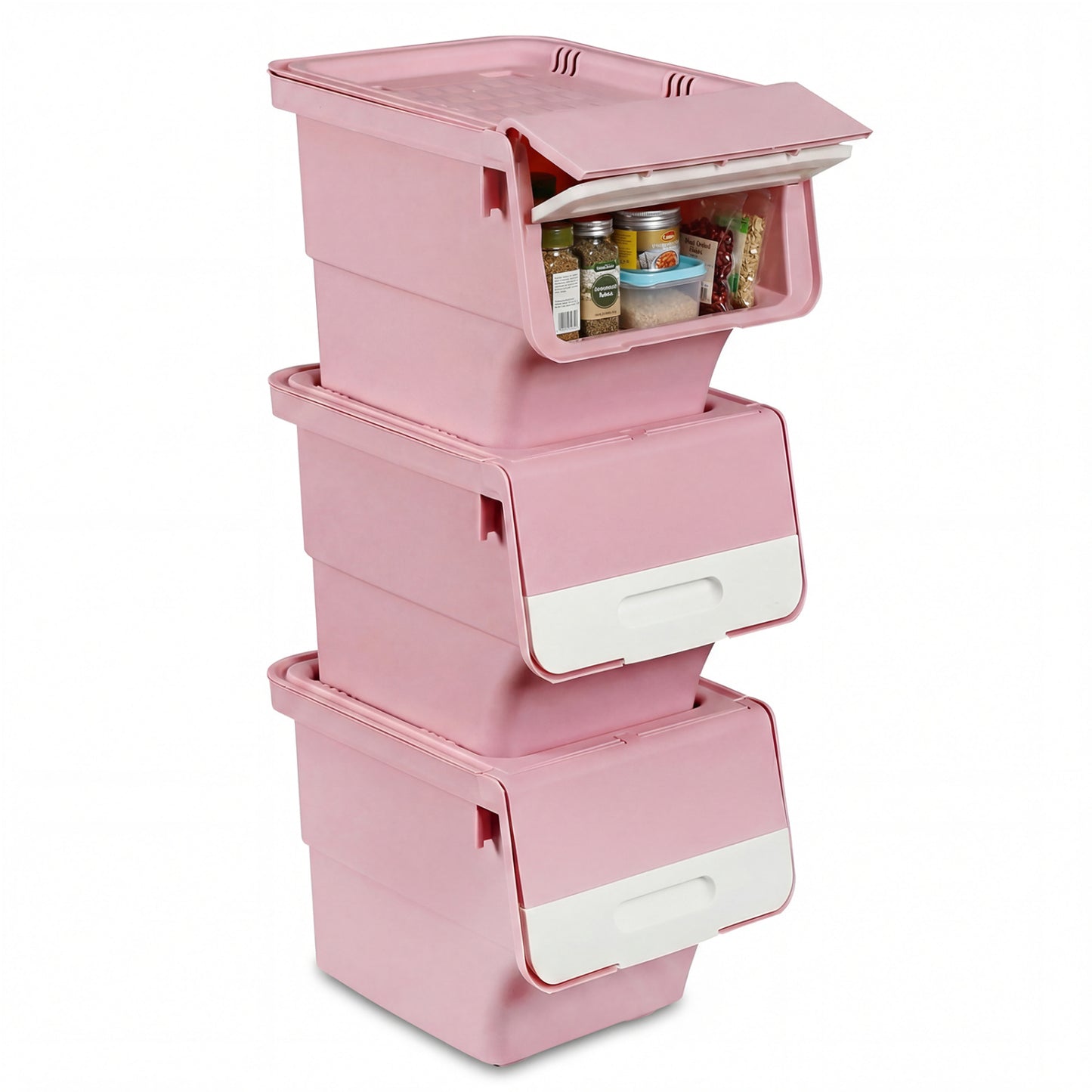 3 Pieces Storage Bins on Wheels Stackable Plastic Boxes with Stay-Open Lid (S), Pink Dressers & Chests Pink at Gallery Canada