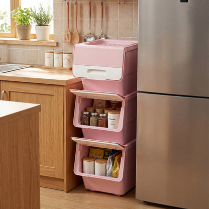 3 Pieces Storage Bins on Wheels Stackable Plastic Boxes with Stay-Open Lid (S), Pink Dressers & Chests at Gallery Canada
