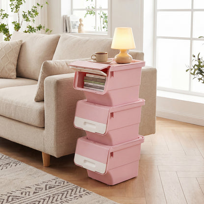 3 Pieces Storage Bins on Wheels Stackable Plastic Boxes with Stay-Open Lid (S), Pink Dressers & Chests at Gallery Canada