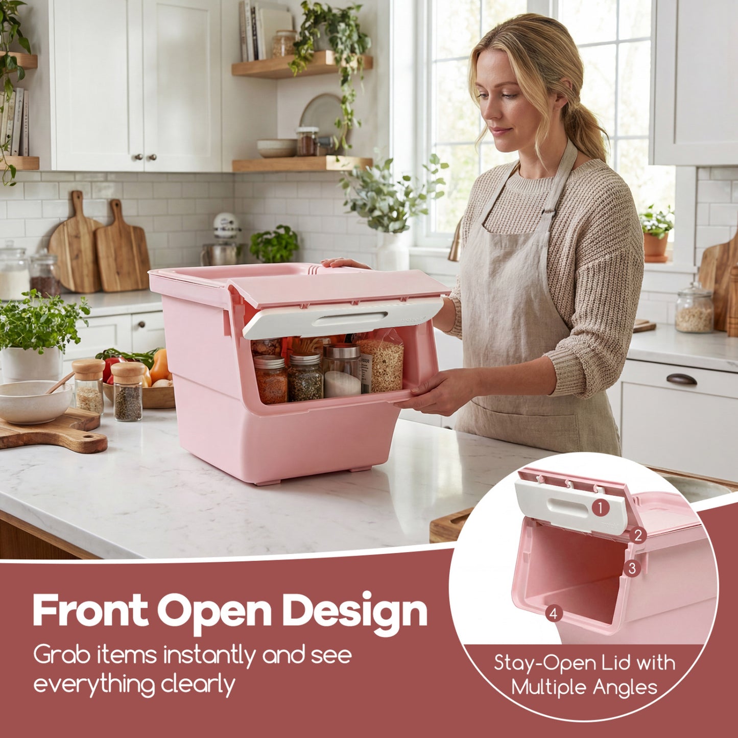 3 Pieces Storage Bins on Wheels Stackable Plastic Boxes with Stay-Open Lid (S), Pink Dressers & Chests at Gallery Canada
