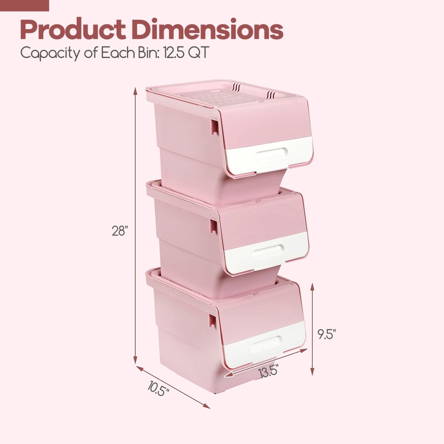 3 Pieces Storage Bins on Wheels Stackable Plastic Boxes with Stay-Open Lid (S), Pink Dressers & Chests at Gallery Canada