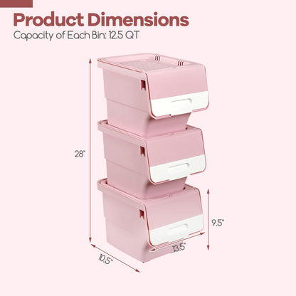 3 Pieces Storage Bins on Wheels Stackable Plastic Boxes with Stay-Open Lid (S), Pink Dressers & Chests at Gallery Canada