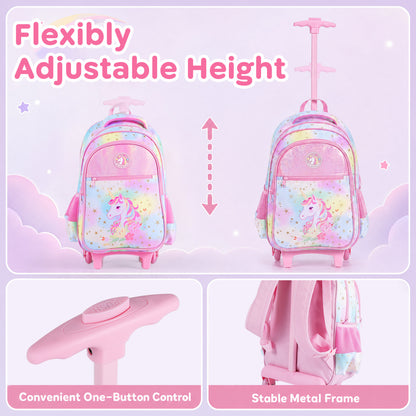 Ensemble de sac à dos roulant Licorne pour enfants, rose