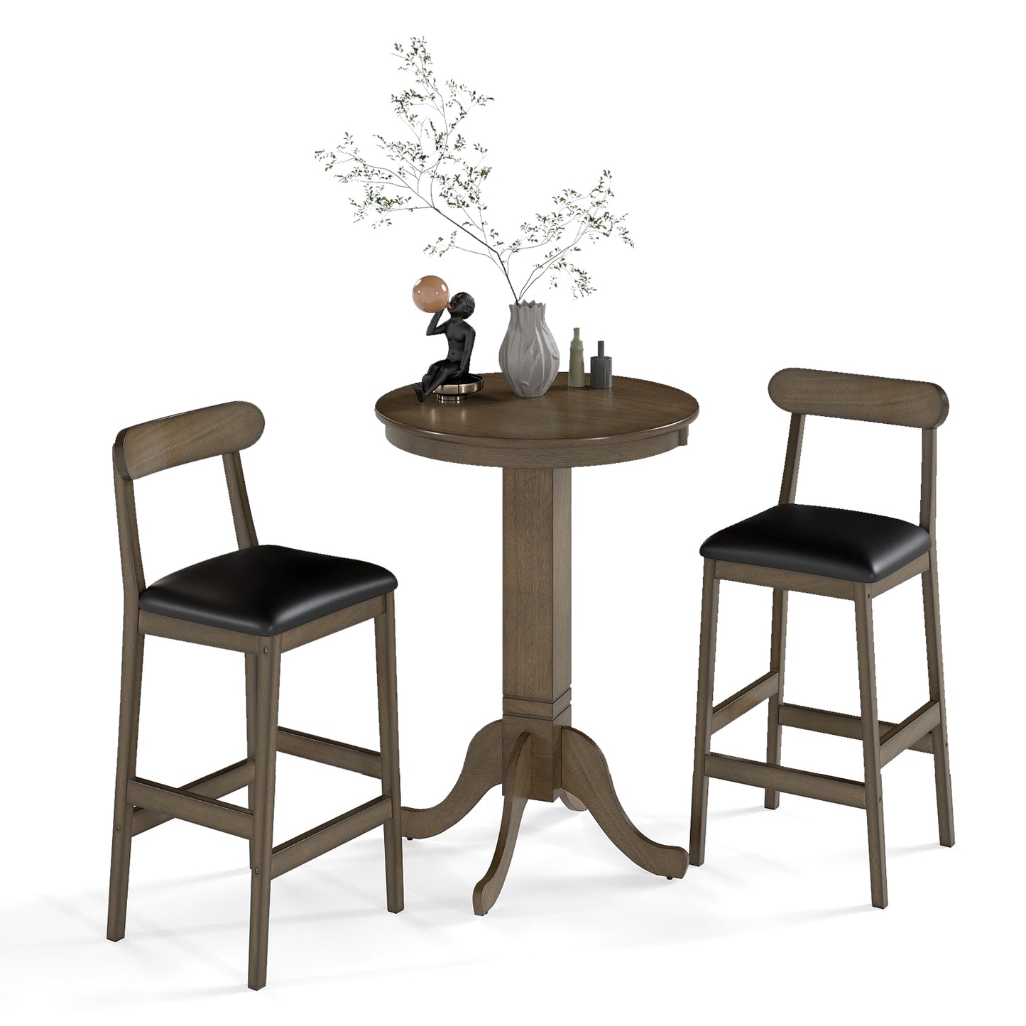 3 Pieces Wood Bar Table Set for 2 Round Pub Table with Pedestal Base and 2 Armless Stools Dining Room Sets at Gallery Canada