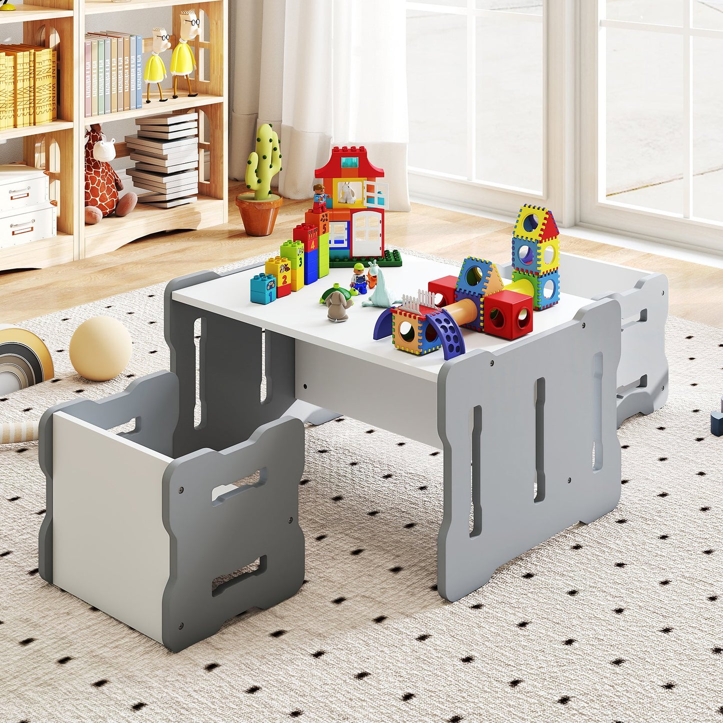 3-Piese Toddler Set with 2 Stools and Activity Table, Gray Kids Table & Chair Sets at Gallery Canada