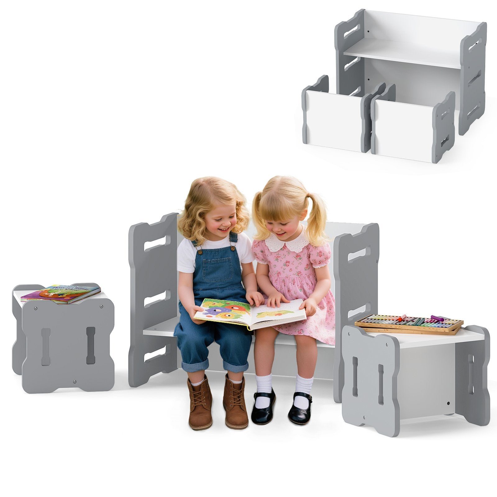 3-Piese Toddler Set with 2 Stools and Activity Table, Gray Kids Table & Chair Sets Gray at Gallery Canada