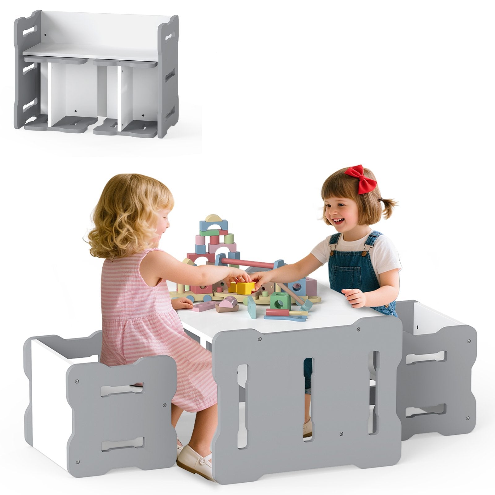 3-Piese Toddler Set with 2 Stools and Activity Table, Gray Kids Table & Chair Sets at Gallery Canada