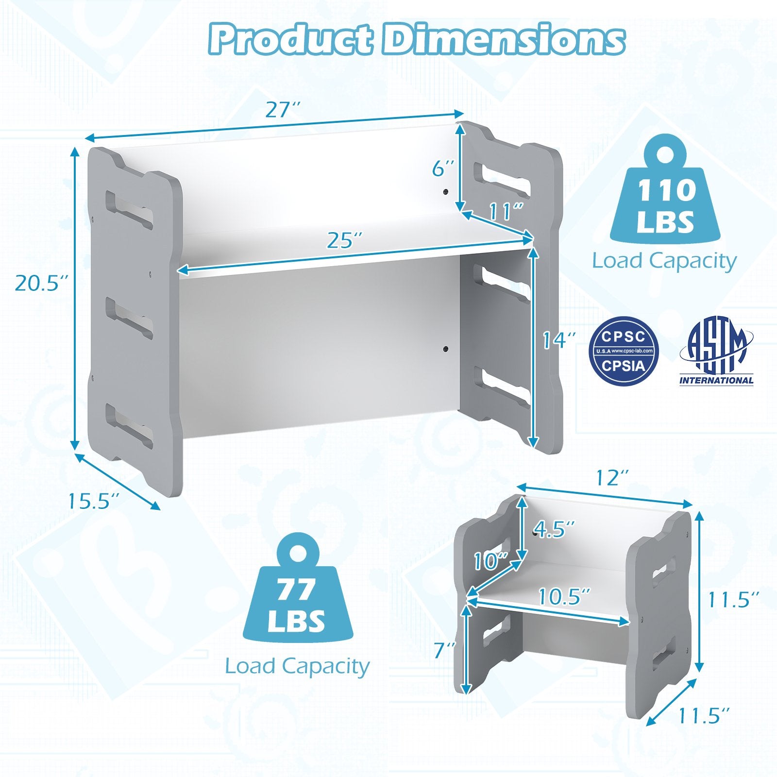 3-Piese Toddler Set with 2 Stools and Activity Table, Gray Kids Table & Chair Sets at Gallery Canada
