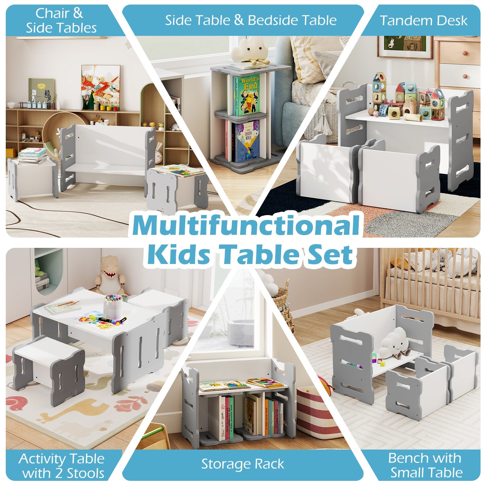 3-Piese Toddler Set with 2 Stools and Activity Table, Gray Kids Table & Chair Sets at Gallery Canada