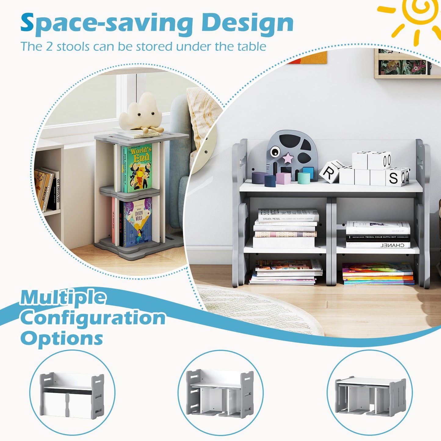 3-Piese Toddler Set with 2 Stools and Activity Table, Gray Kids Table & Chair Sets at Gallery Canada