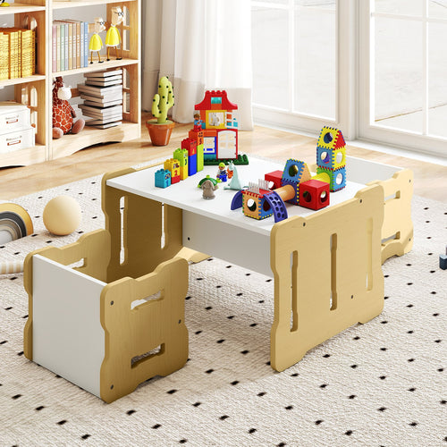 3-Piese Toddler Set with 2 Stools and Activity Table, Natural