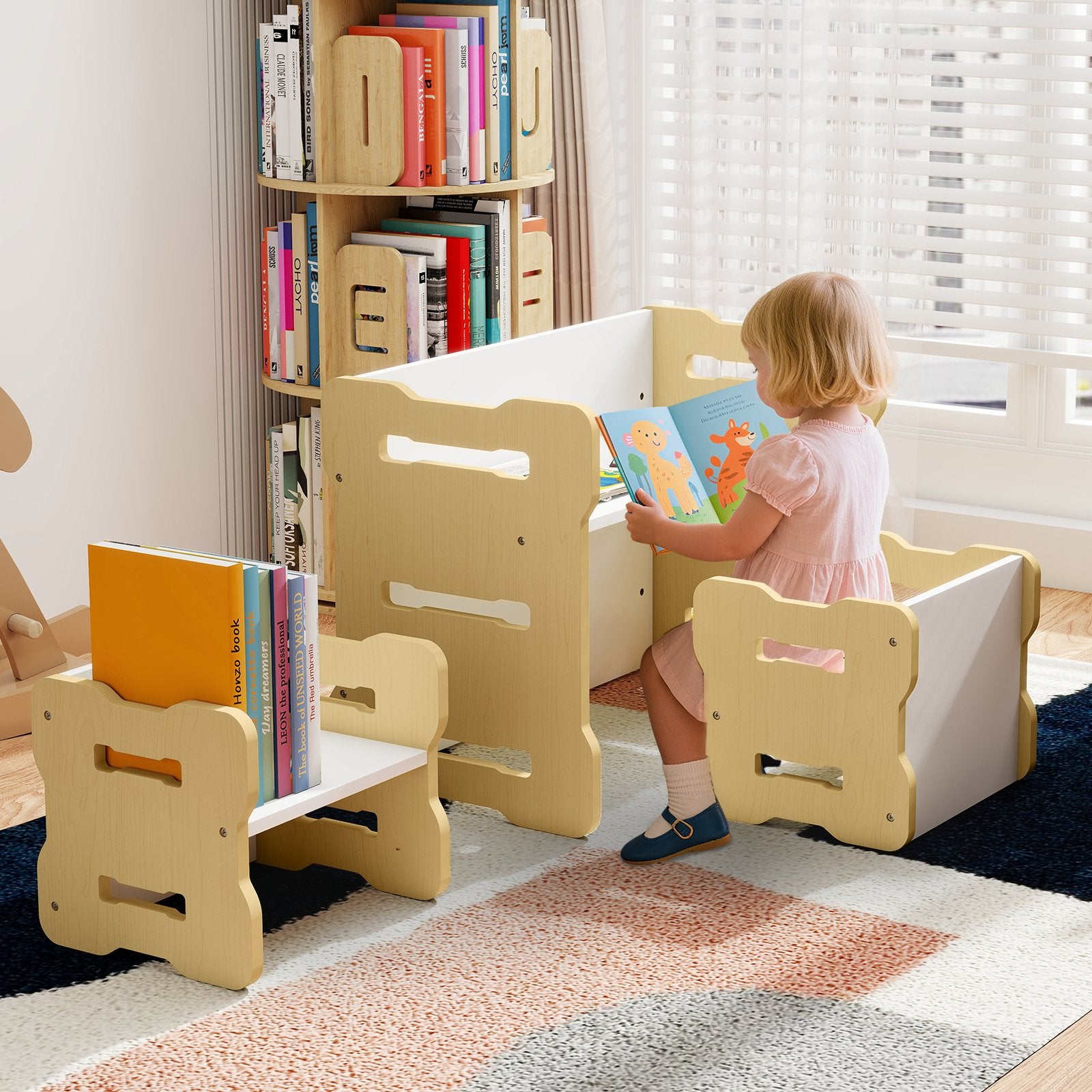 3-Piese Toddler Set with 2 Stools and Activity Table, Natural Kids Table & Chair Sets at Gallery Canada