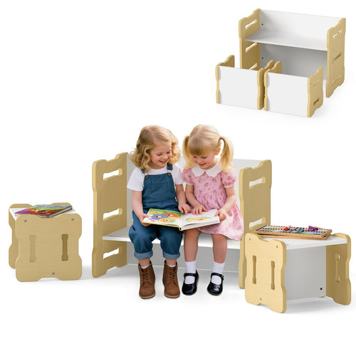 3-Piese Toddler Set with 2 Stools and Activity Table, Natural