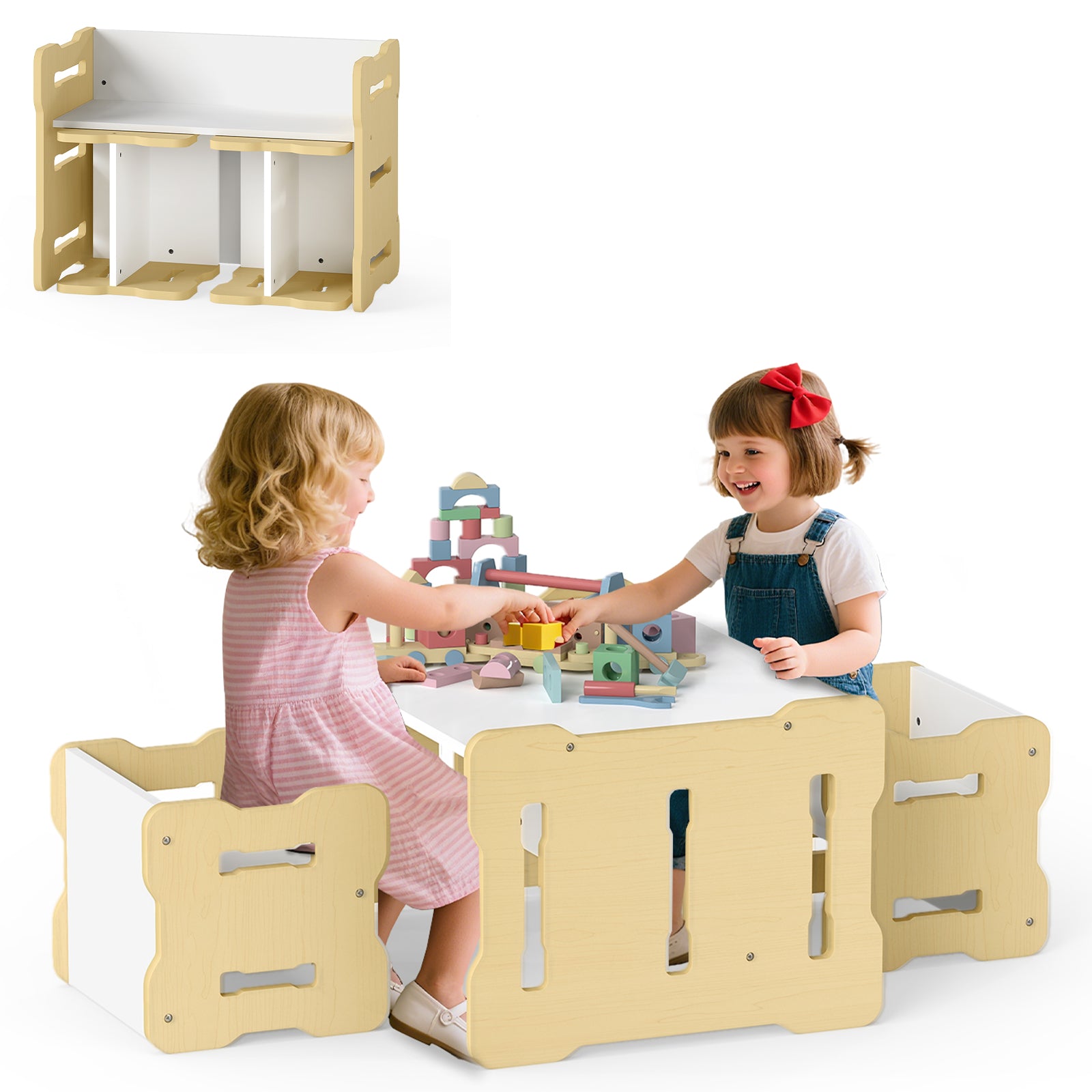 3-Piese Toddler Set with 2 Stools and Activity Table, Natural Kids Table & Chair Sets at Gallery Canada
