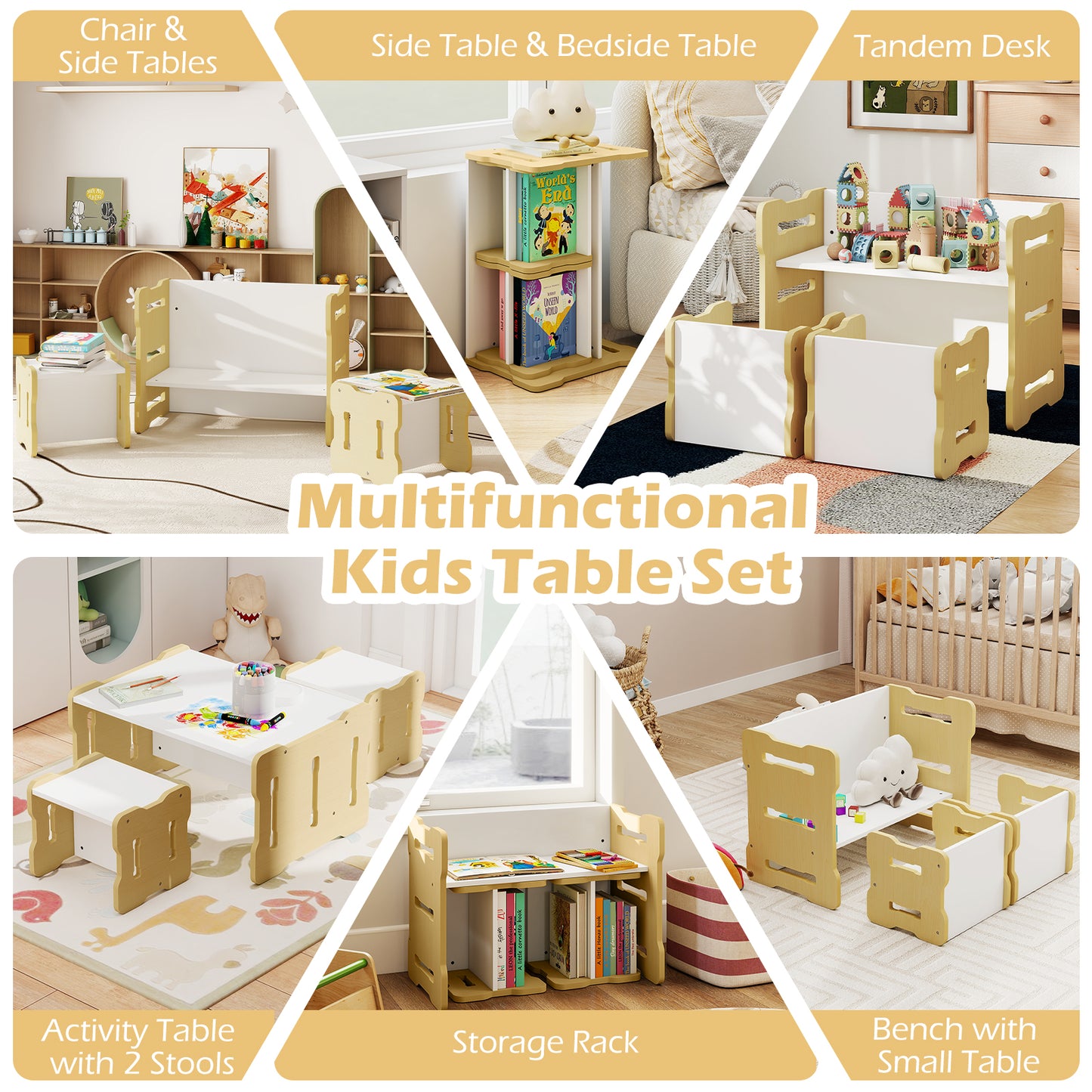3-Piese Toddler Set with 2 Stools and Activity Table, Natural Kids Table & Chair Sets at Gallery Canada