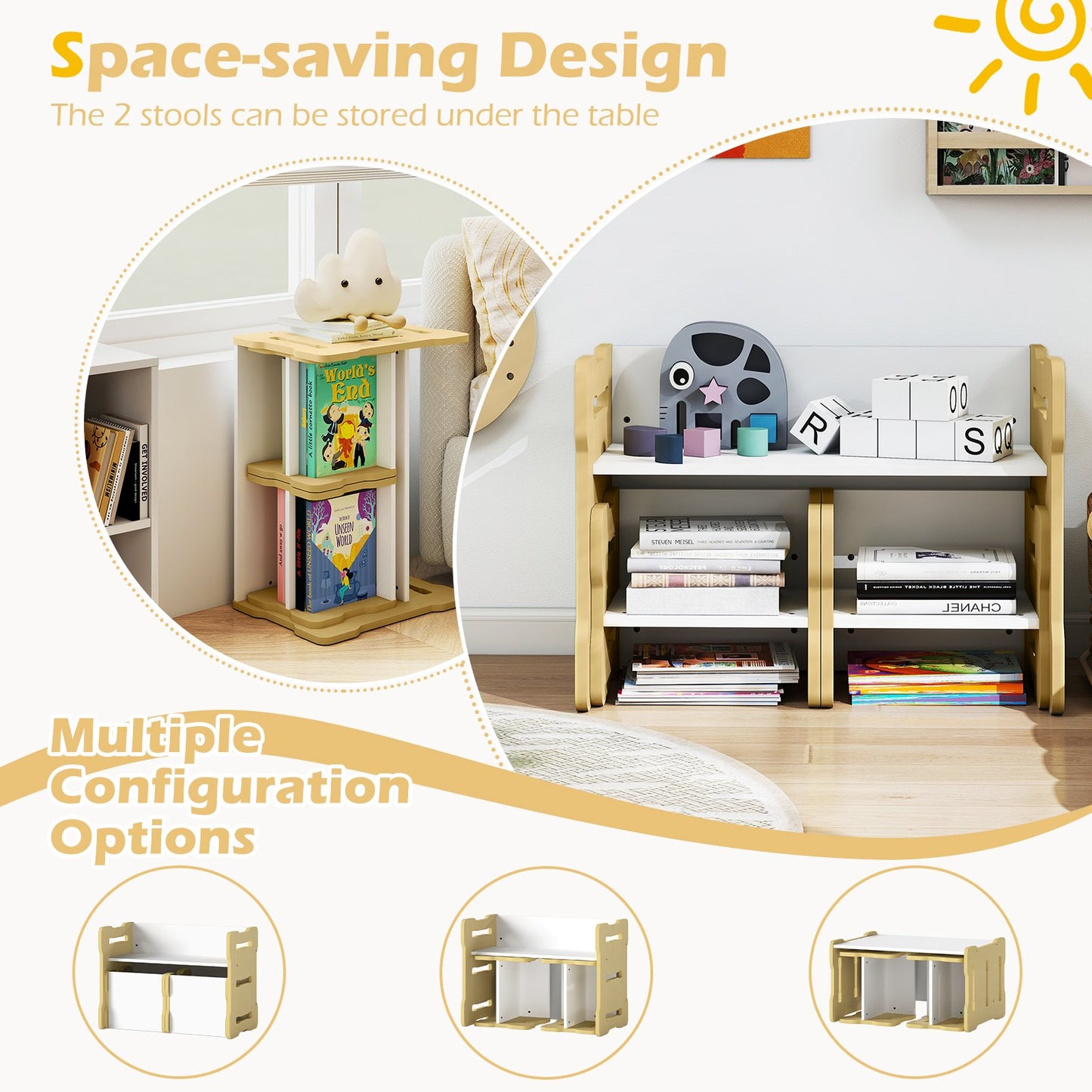 3-Piese Toddler Set with 2 Stools and Activity Table, Natural Kids Table & Chair Sets at Gallery Canada