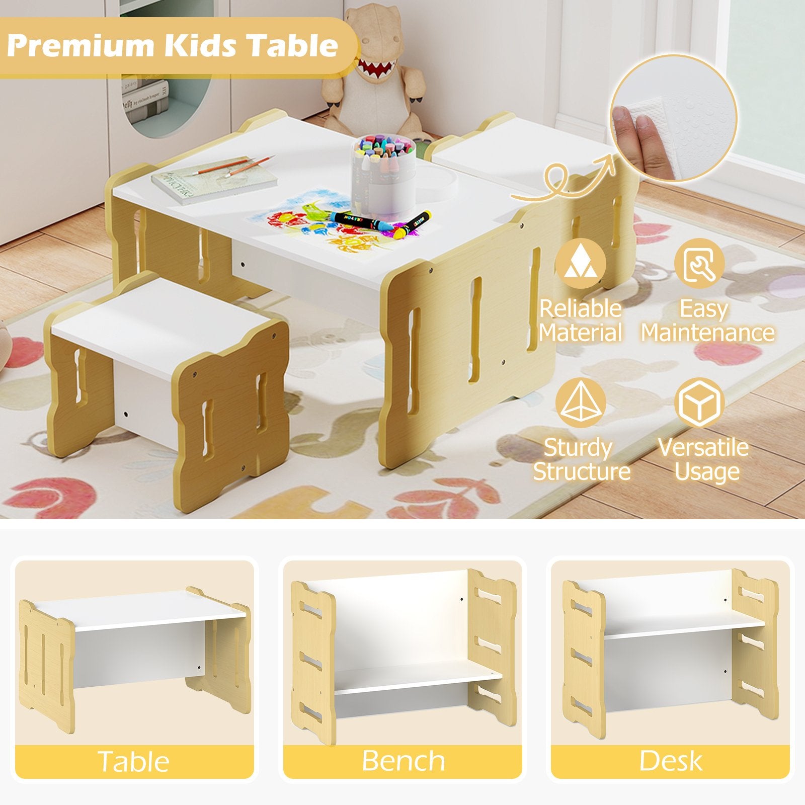 3-Piese Toddler Set with 2 Stools and Activity Table, Natural Kids Table & Chair Sets at Gallery Canada