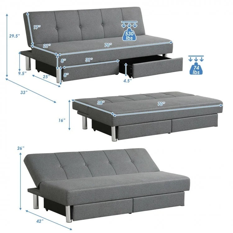 3-Seat Convertible Sofa Bed, 2 Large Drawers, 3 Adjustable Angles, Gray Sofas & Loveseats at Gallery Canada