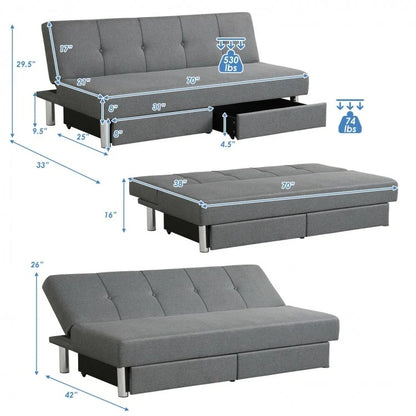 3-Seat Convertible Sofa Bed, 2 Large Drawers, 3 Adjustable Angles, Gray Sofas & Loveseats at Gallery Canada