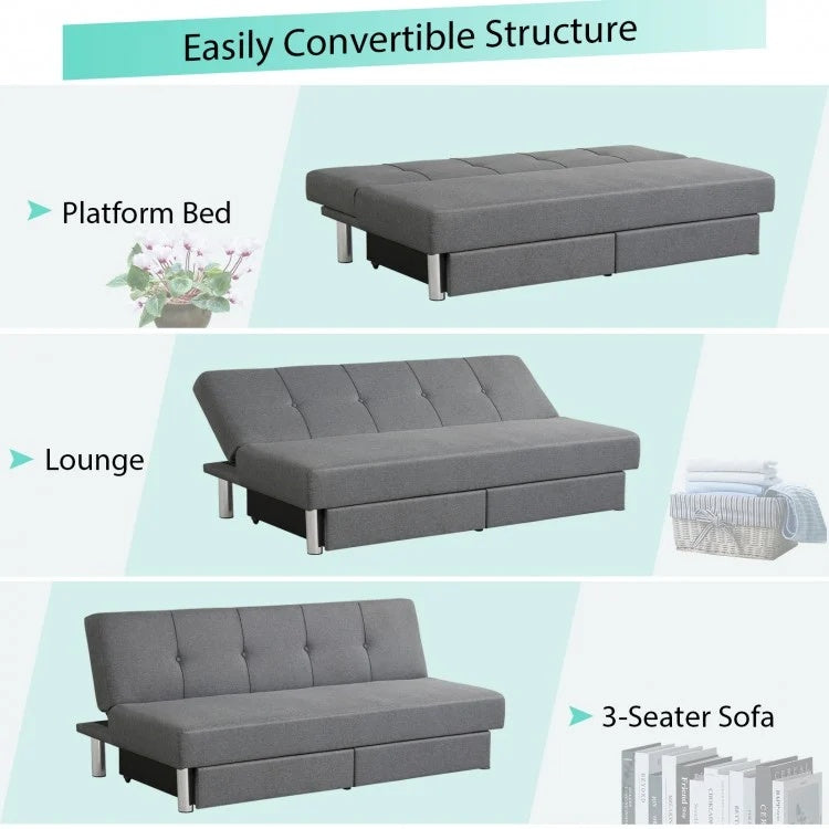 3-Seat Convertible Sofa Bed, 2 Large Drawers, 3 Adjustable Angles, Gray Sofas & Loveseats at Gallery Canada