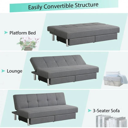 3-Seat Convertible Sofa Bed, 2 Large Drawers, 3 Adjustable Angles, Gray Sofas & Loveseats at Gallery Canada