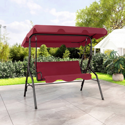 3 Seat Outdoor Patio Canopy Swing with Cushioned Steel Frame, Red Porch Swings Red at Gallery Canada