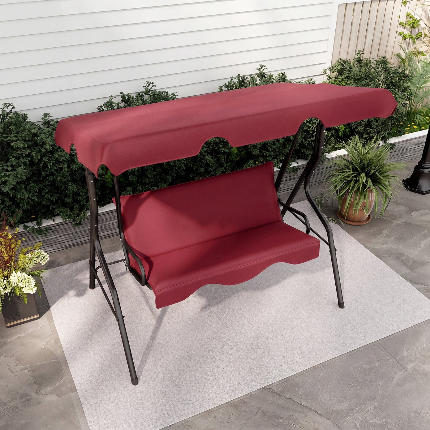3 Seat Outdoor Patio Canopy Swing with Cushioned Steel Frame, Red Porch Swings at Gallery Canada
