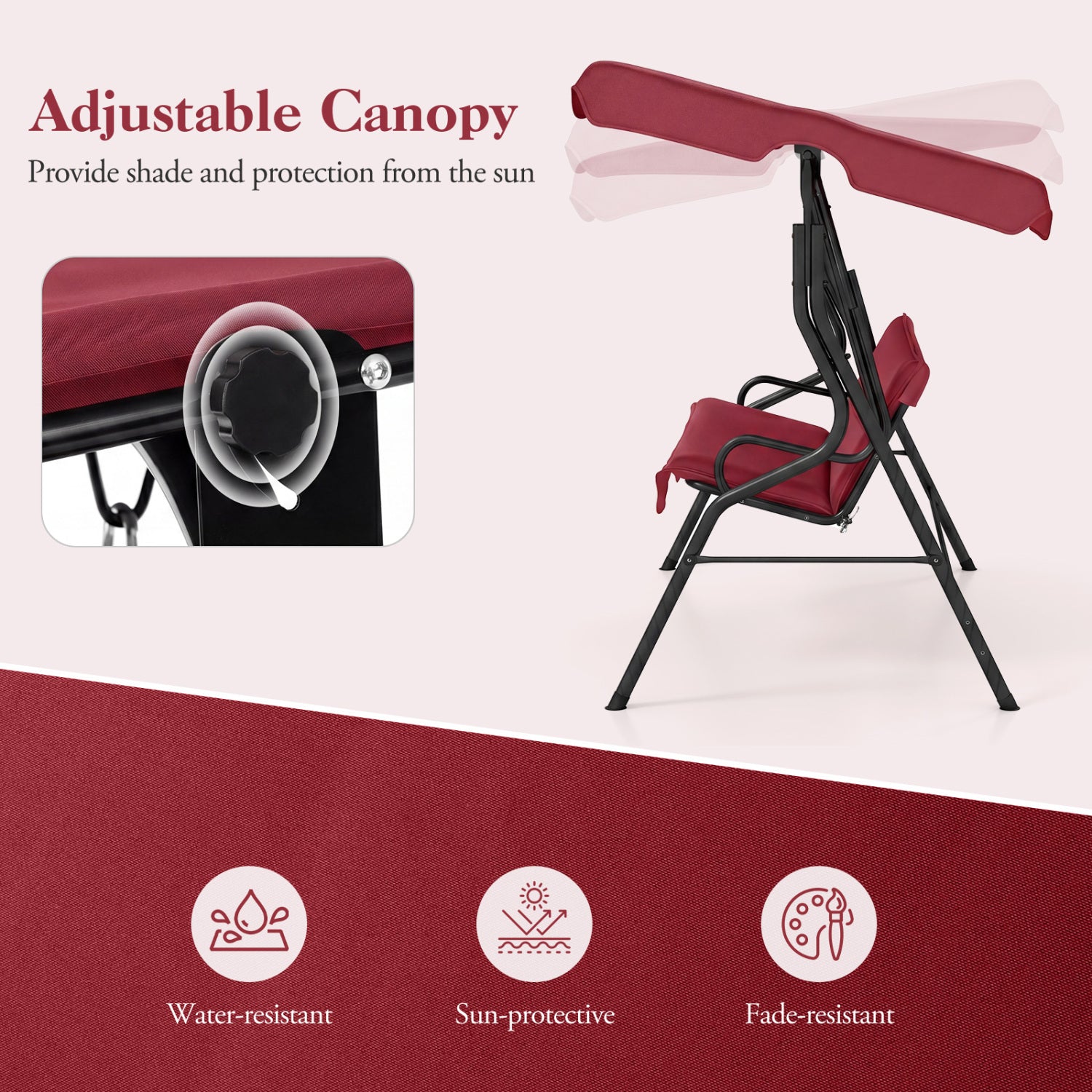 3 Seat Outdoor Patio Canopy Swing with Cushioned Steel Frame, Red Porch Swings at Gallery Canada
