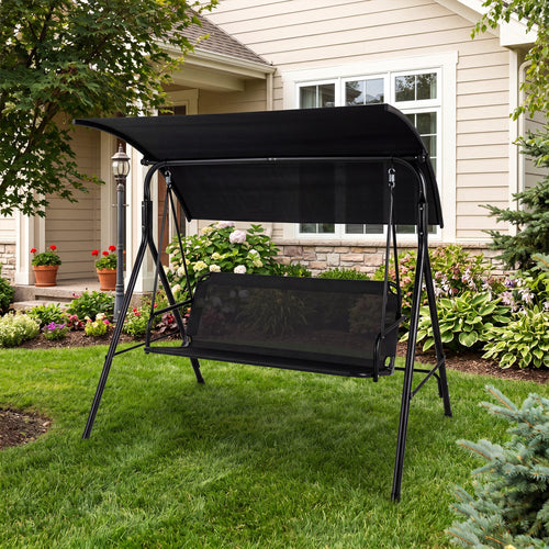 3-Seat Outdoor Patio Swing Chair, Black