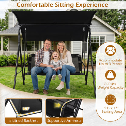 3-Seat Outdoor Patio Swing Chair, Black