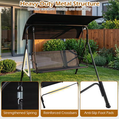 3-Seat Outdoor Patio Swing Chair, Black