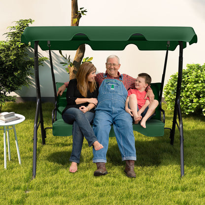 3 Seat Outdoor Patio Canopy Swing with Cushioned Steel Frame, Dark Green