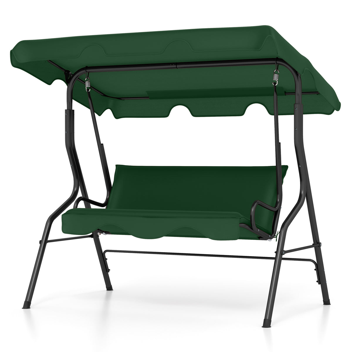 3 Seat Outdoor Patio Canopy Swing with Cushioned Steel Frame, Dark Green