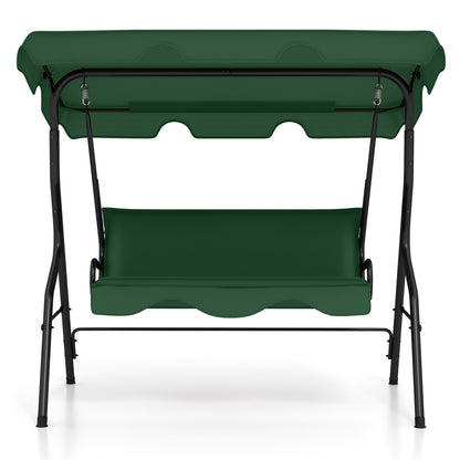 3 Seat Outdoor Patio Canopy Swing with Cushioned Steel Frame, Dark Green