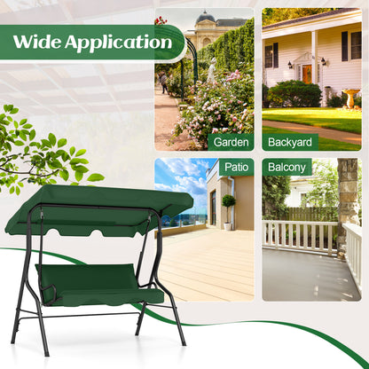 3 Seat Outdoor Patio Canopy Swing with Cushioned Steel Frame, Dark Green