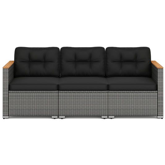 3-Seat Patio Couch Sofa, PE Rattan Loveseat, Deep Seating Cushion, Black, Grey Outdoor Chaise Lounges Black at Gallery Canada