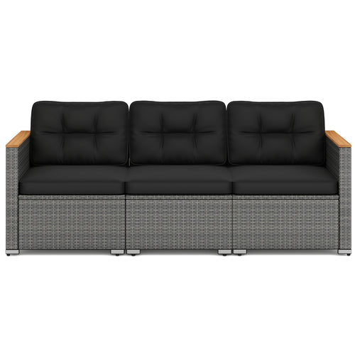 3-Seat Patio Couch Sofa PE Rattan Loveseat Furniture Set with Deep Seating and Cushion-Mix Grey, Black