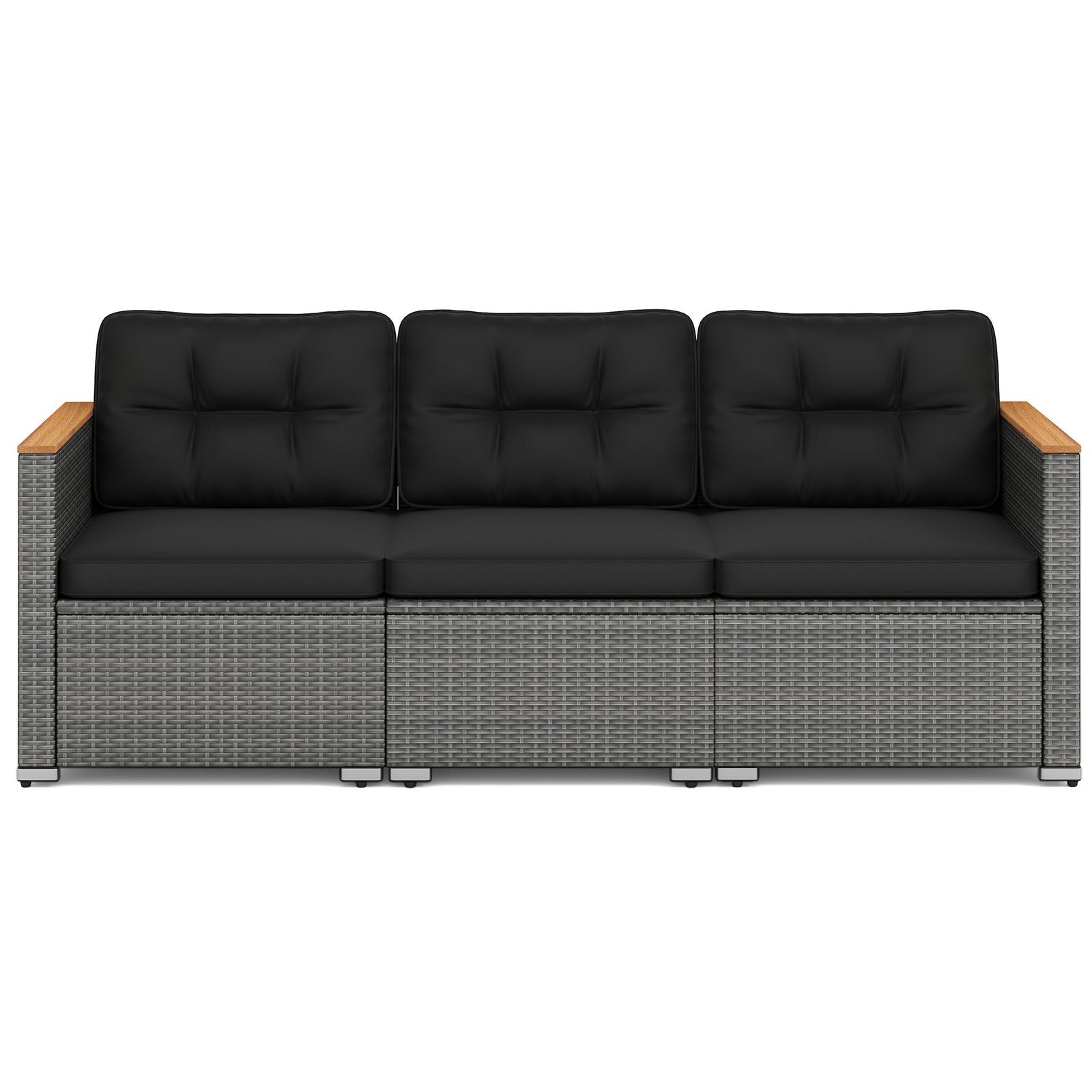 3-Seat Patio Couch Sofa, PE Rattan Loveseat, Deep Seating Cushion, Black, Grey Outdoor Chaise Lounges Black at Gallery Canada