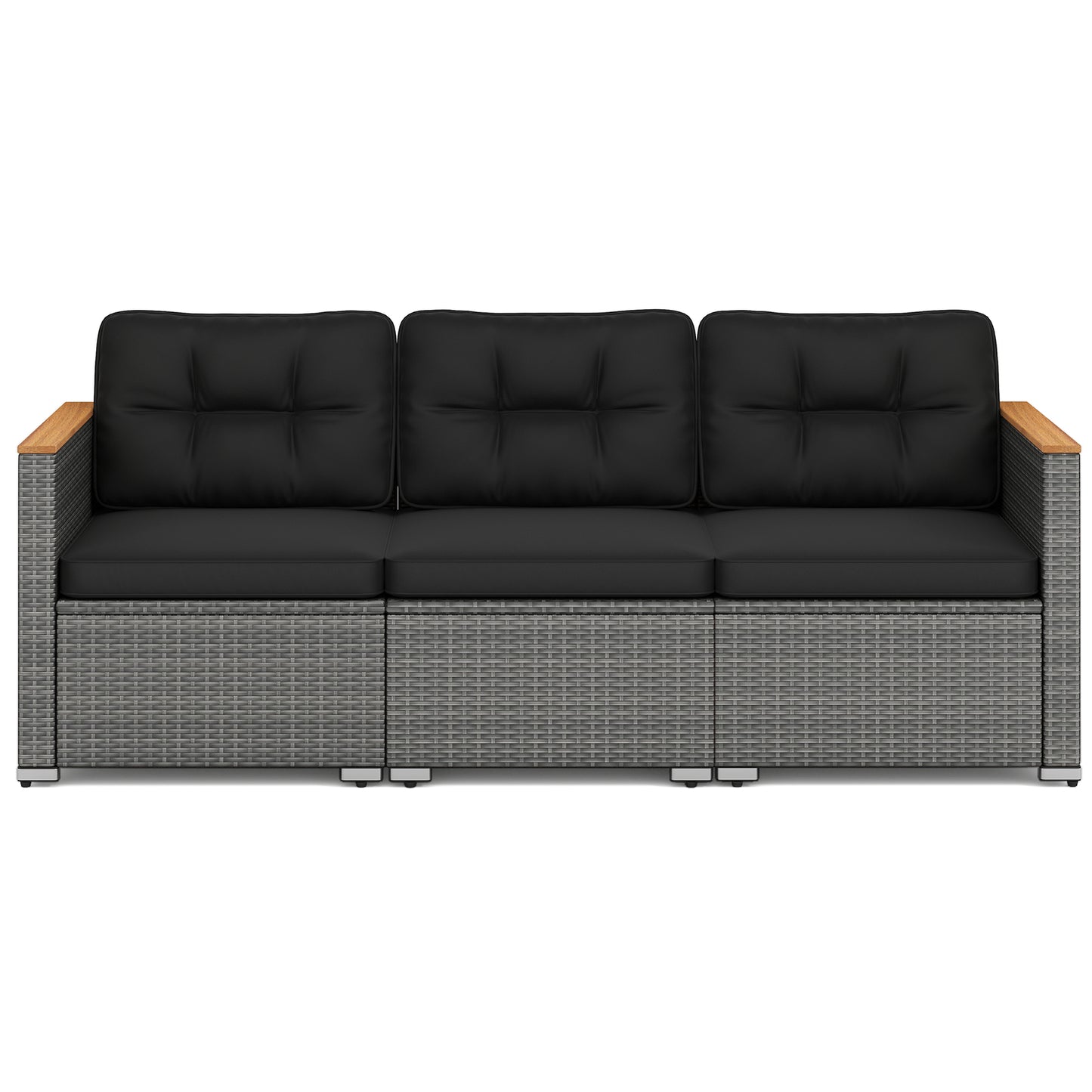 3-Seat Patio Couch Sofa, PE Rattan Loveseat, Deep Seating Cushion, Black, Grey Outdoor Chaise Lounges Black at Gallery Canada